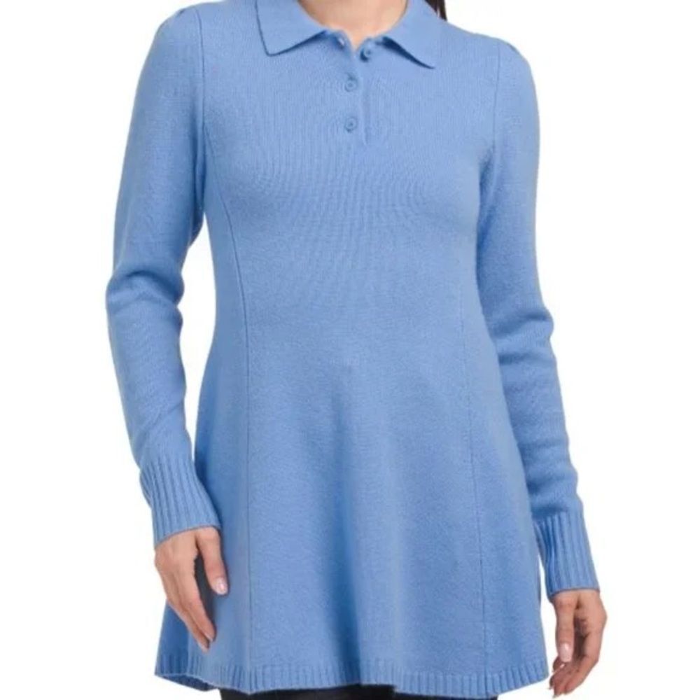 NO NAME Blue 100% Cashmere Saylor Sweater Tunic Mini Dress M Quiet Luxury Preppy
